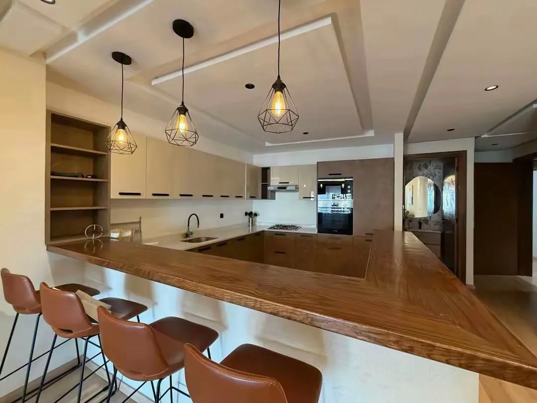Kitchen counter and bar stools